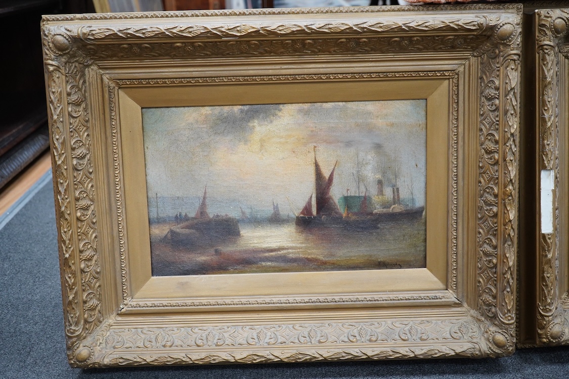 E. Mulready, Victorian School, pair of oils on canvas, Seascapes, 24 x 39cm. Condition - good, losses to frame